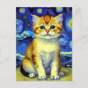 Carte Postale Cute Kitten Starry Night Van Gogh
