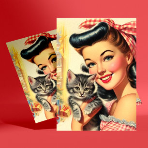Carte Postale Cute Kitten Vintage Épingle vers le haut