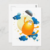 Carte Postale Cute Kitten volant avec parapluie (Devant / Derrière)