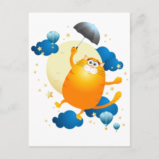 Carte Postale Cute Kitten volant avec parapluie (Devant)