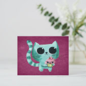 Carte Postale Cute Kitty Chat avec Kawaii Cupcake (Debout devant)