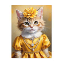 Cute Kitty Chat en robe jaune