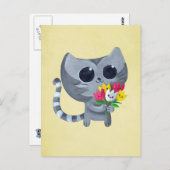 Carte Postale Cute Kitty Chat et fleurs (Devant / Derrière)