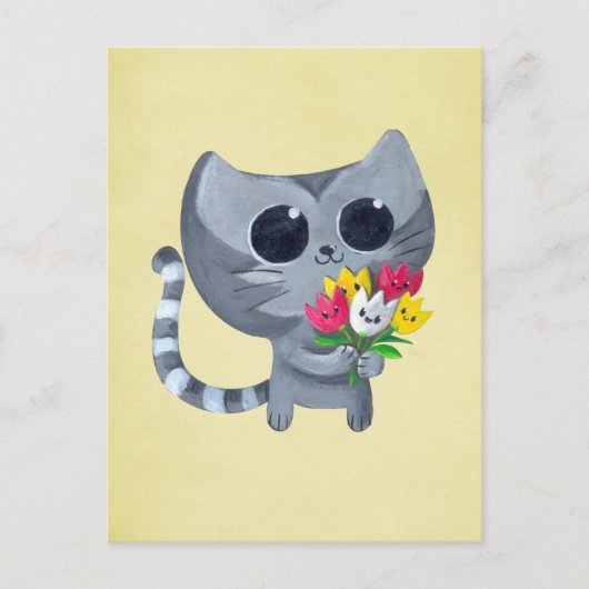Carte Postale Cute Kitty Chat et fleurs (Devant)