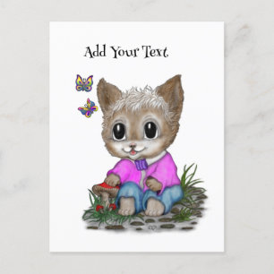 Carte Postale Cute Kitty Chat et Papillon