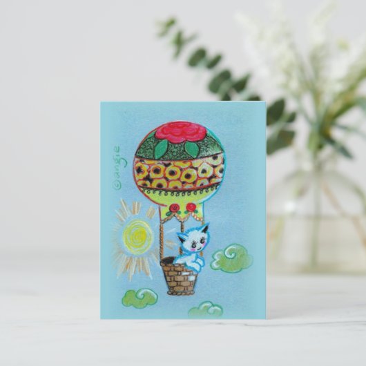 Carte Postale Cute Kitty dans le ballon à air chaud (Debout devant)