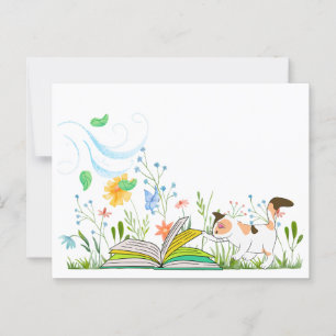 Carte Postale Cute Kitty Lecture dans le jardin