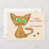 Carte Postale Cute Kitty Mange Ton Cookie (Devant / Derrière)