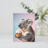 Carte Postale Cute Koala Avec Cupcake Pastel Gradient (Debout devant)