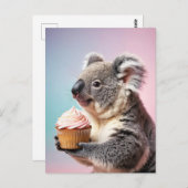 Carte Postale Cute Koala Avec Cupcake Pastel Gradient (Devant / Derrière)