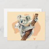 Carte Postale Cute Koala Maman et bébé (Devant / Derrière)