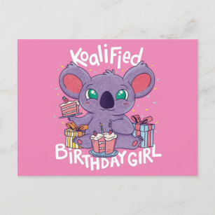 Carte De Voeux De Joyeux Anniversaire Avec Un Koala Gris Â Carte Postale  Vectorielle Dans Le Modèle De Dessin Animé Avec Un Ours Mignon Et Une  Inscription Festive Guirlandes Et Gâteau Isolé