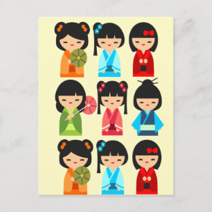 Carte Postale Cute Kokeshi poupées japonaises