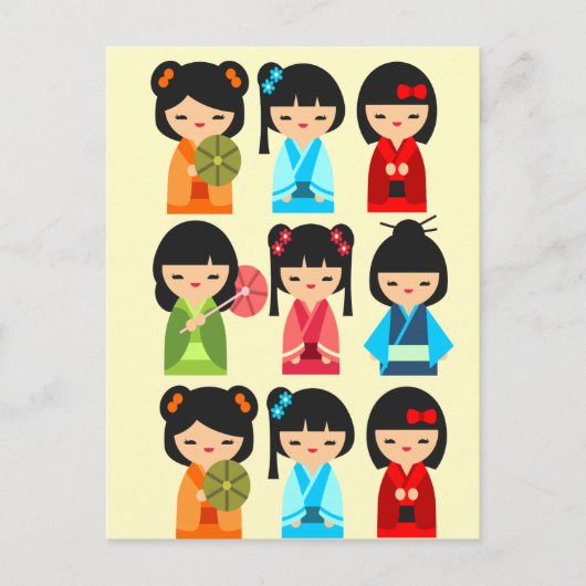 Carte Postale Cute Kokeshi poupées japonaises (Devant)