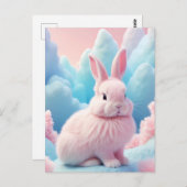 Carte Postale Cute Lapin Rose Coton Bonbons Nuages (Devant / Derrière)