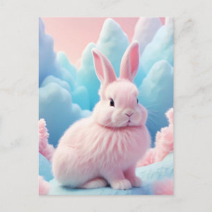 Carte Postale Cute Lapin Rose Coton Bonbons Nuages