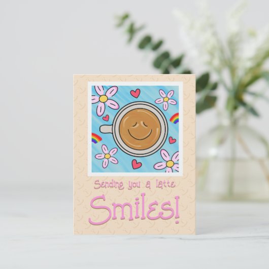 Carte Postale Cute Latte Sourit En Pensant À Vous (Debout devant)