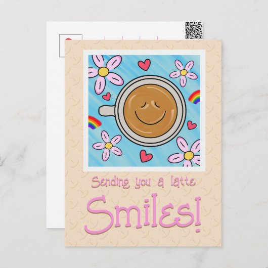Carte Postale Cute Latte Sourit En Pensant À Vous (Devant / Derrière)