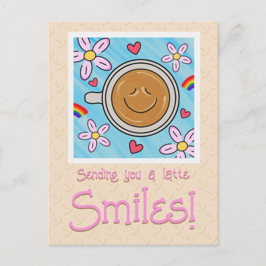 Carte Postale Cute Latte Sourit En Pensant À Vous (Devant)