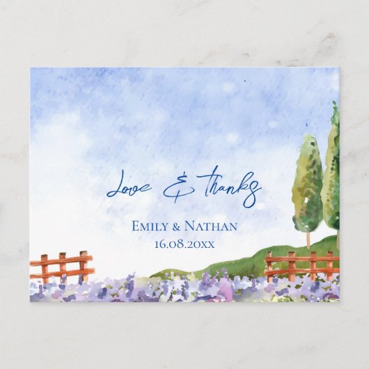 Carte Postale Cute Lavender Champs Paysage Mariage Merci (Devant)