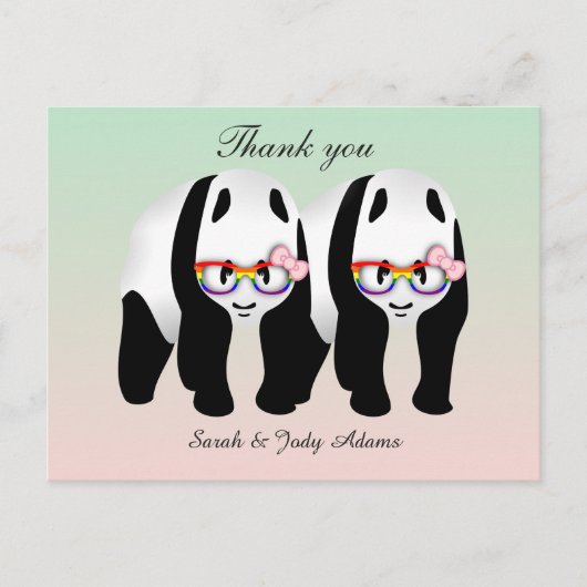 Carte Postale Cute Lesbian Pandas Merci (Devant)