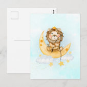 Carte Postale Cute Lion Pêche sur l'aquarelle de la lune (Devant / Derrière)