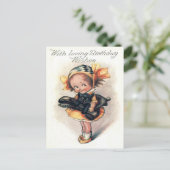 Carte Postale Cute Little Girl Chat noir (Debout devant)