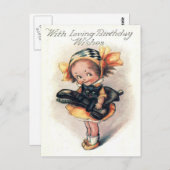 Carte Postale Cute Little Girl Chat noir (Devant / Derrière)