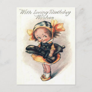 Carte Postale Cute Little Girl Chat noir