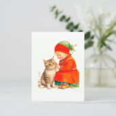Carte Postale Cute Little Girl With Kitten Chritmas (Debout devant)