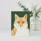 Carte Postale Cute Little Red Fox - transparent sur vert. (Debout devant)