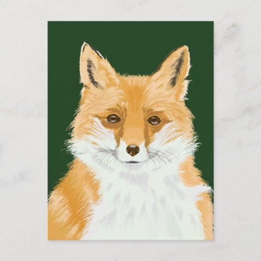 Carte Postale Cute Little Red Fox - transparent sur vert. (Devant)