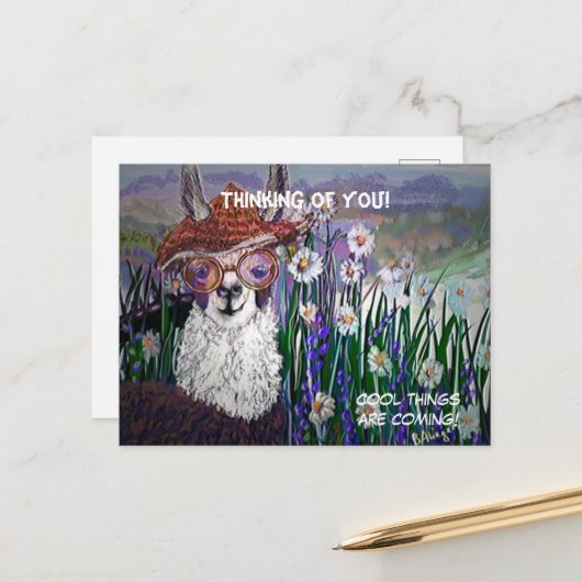Carte Postale .Cute Llama Art Avec Lunettes. Et Art (Devant/Arrière en situation)