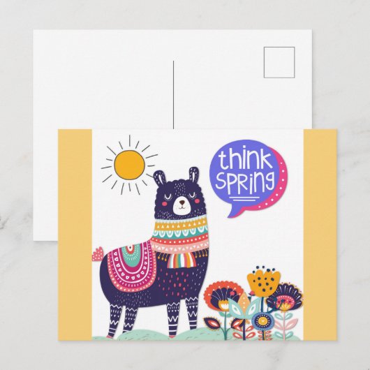 Carte Postale Cute Llama Think Printemps (Devant / Derrière)