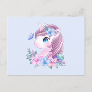 Carte Postale Cute & Magique Baby Unicorne avec gros yeux