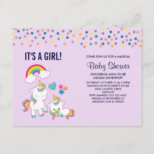 Carte Postale Cute Mama & Baby Unicorn Baby shower magique