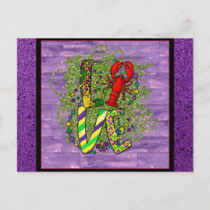 Carte Postale Cute Mardi Gras Perles d'amour Crawfish Purple