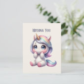 Carte Postale Cute Missing you unicorn (Debout devant)