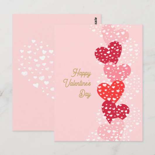 Carte Postale Cute moderne Red Pink Hearts Heureuse Sainte-Valen (Devant / Derrière)