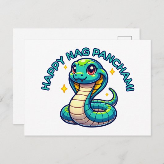 Carte Postale Cute Naga Panchami Blue Cobra (Devant / Derrière)