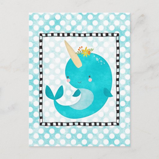Carte Postale Cute Narwhal - Turquoise Aqua Whale (Devant)