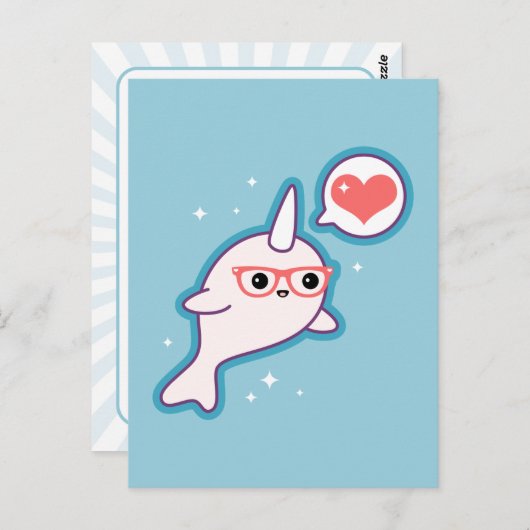 Carte Postale Cute Nerd Narwhal (Devant / Derrière)