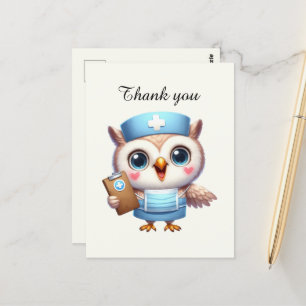 Carte Postale Cute Nurse merci hibou