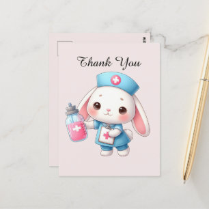 Carte Postale Cute Nurse merci lapin