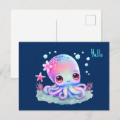 Carte Postale Cute Octopus Sea Creator Bonjour (Devant / Derrière)