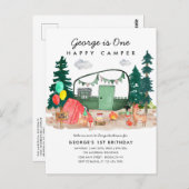 Carte Postale Cute ONE Happy Camper Forest Camping 1er anniversa (Devant / Derrière)