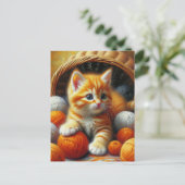 Carte Postale Cute Orange et Kitten blanc Jouer en Fil (Debout devant)
