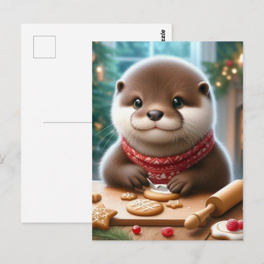 Carte Postale Cute Otter Baking Cookies de Noël (Devant / Derrière)