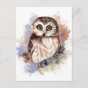 Carte Postale Cute Owl - Aquarelle Collection d'oiseaux