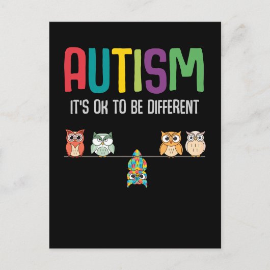 Carte Postale Cute Owl Autism Awareness Puzzle Enfant Autiste (Devant)